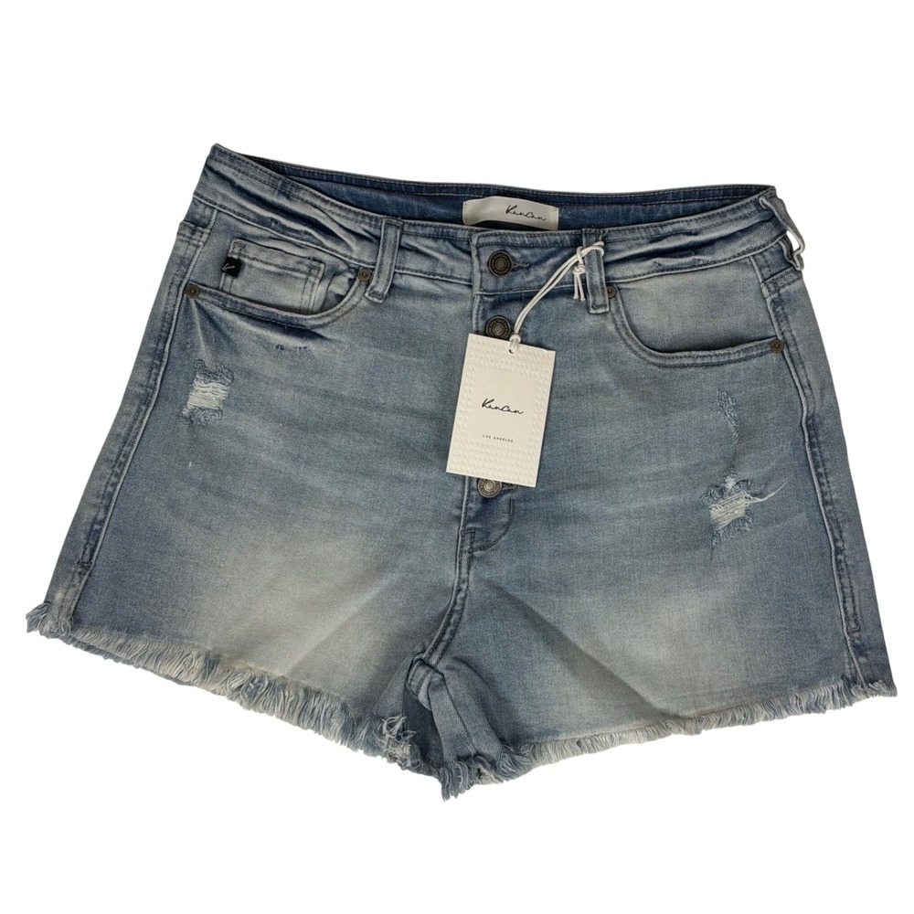KanCan Denim Shorts Size 10 Light Blue NWT Distressed Button Fly KC9267L-SF